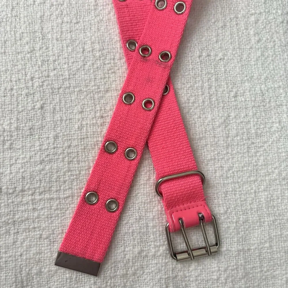 Women's 90s Y2K Bright Pink Waist‎ Belt With Silver Belt Holes. 38